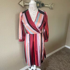 Bar III Red and Pink Striped Long Sleeve Dress